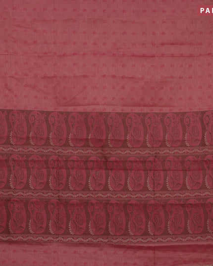 Coimbatore cotton saree maroon shade and brown with allover self emboss and thread woven border