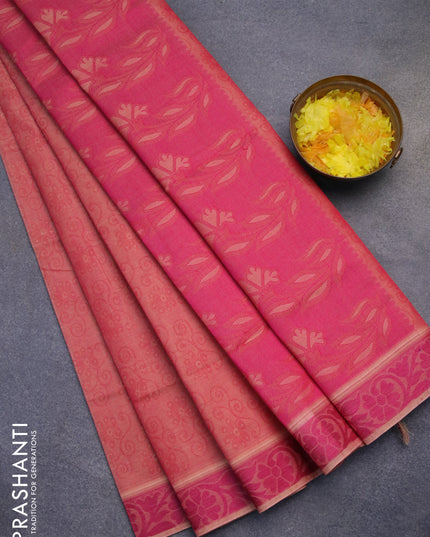Coimbatore cotton saree red shade and pink with allover self emboss and thread woven border