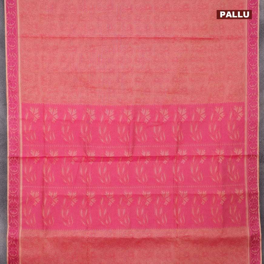 Coimbatore cotton saree red shade and pink with allover self emboss and thread woven border