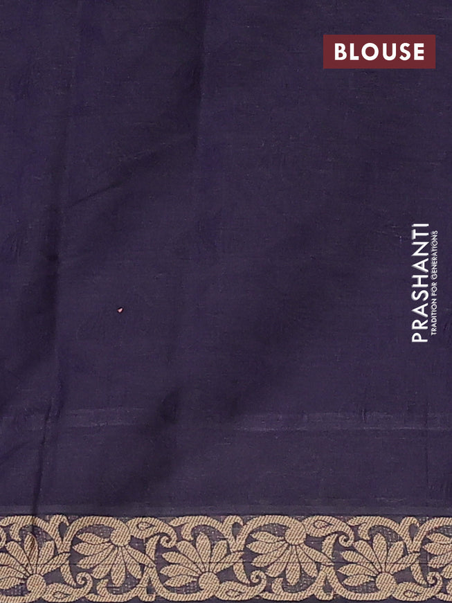 Coimbatore cotton saree navy blue and sandal with allover self emboss and thread woven border