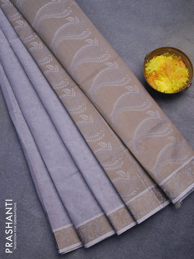 Coimbatore cotton saree grey and chikku shade with allover self emboss and thread woven border
