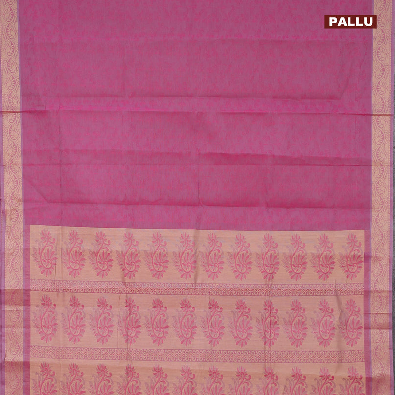 Coimbatore cotton saree dual shade of magenta pink and sandal with allover self emboss and thread woven border
