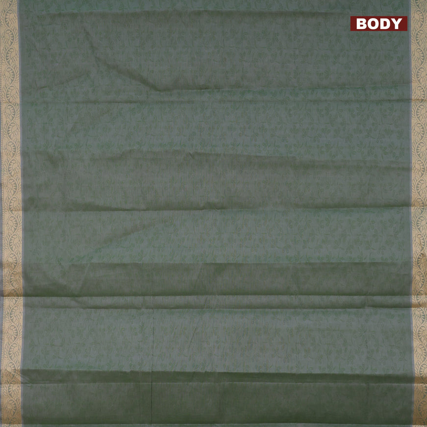 Coimbatore cotton saree dual shade of sap green and beige with allover self emboss and thread woven border