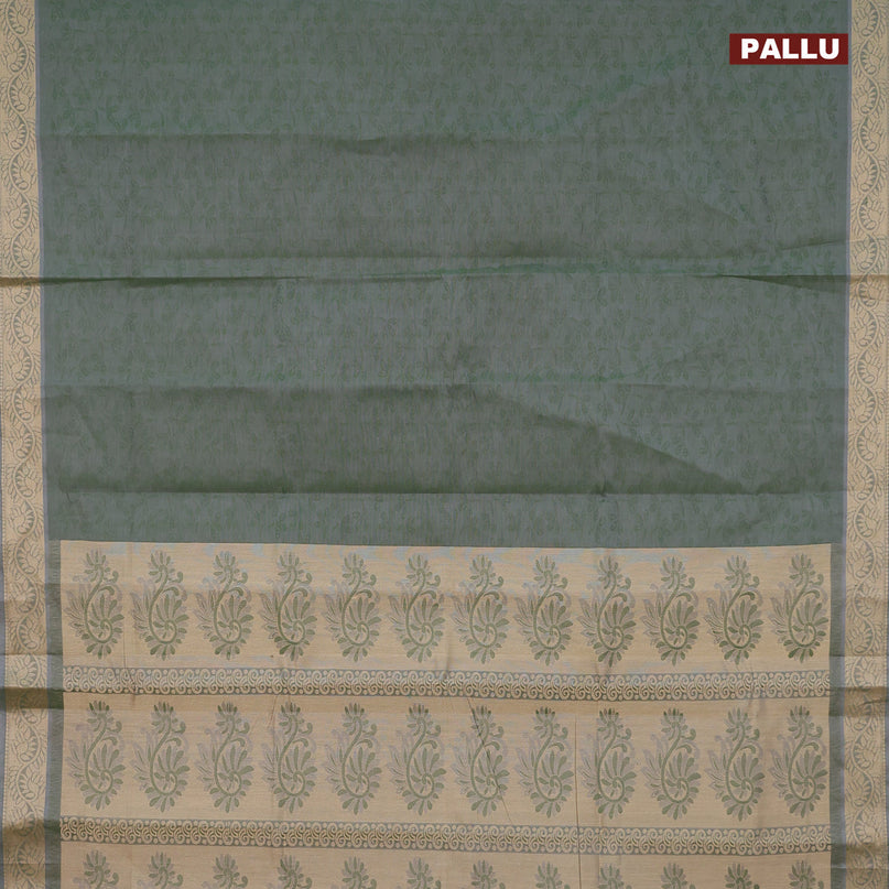 Coimbatore cotton saree dual shade of sap green and beige with allover self emboss and thread woven border
