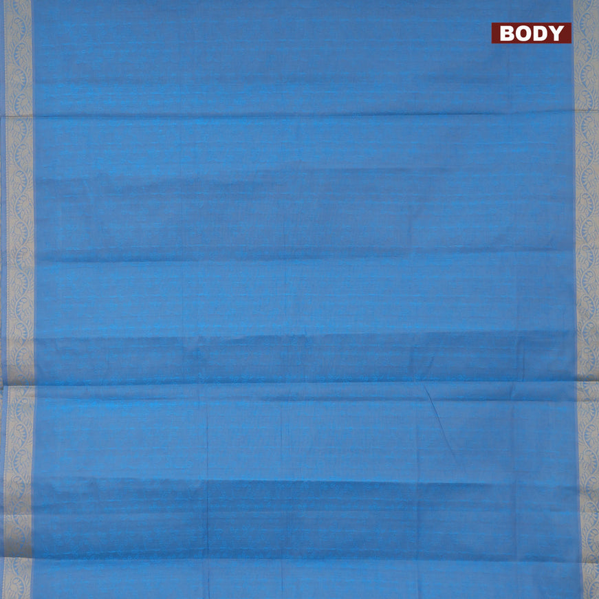 Coimbatore cotton saree dual shade of cs blue and beige with allover self emboss and thread woven border