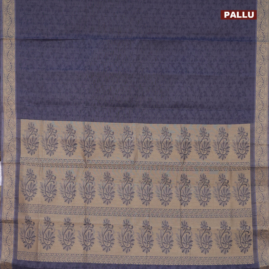 Coimbatore cotton saree dark grey and beige with allover self emboss and thread woven border
