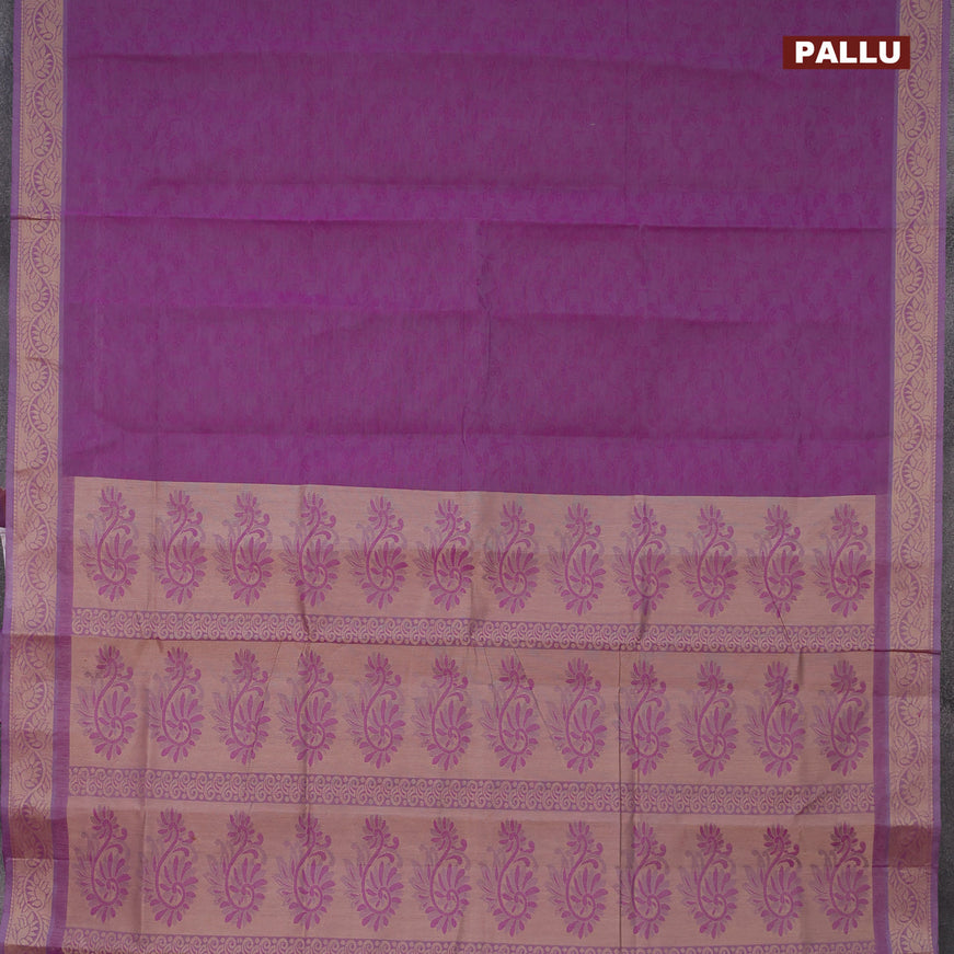 Coimbatore cotton saree dual shade of purple and sandal with allover self emboss and thread woven border