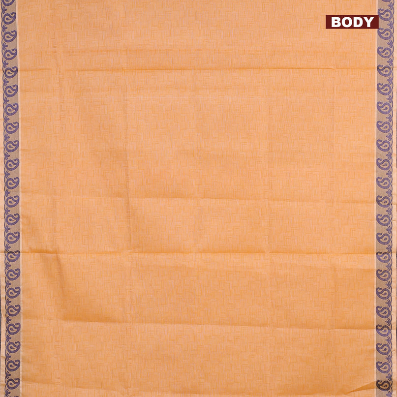 Coimbatore cotton saree pale orange and blue with allover self emboss and thread woven border