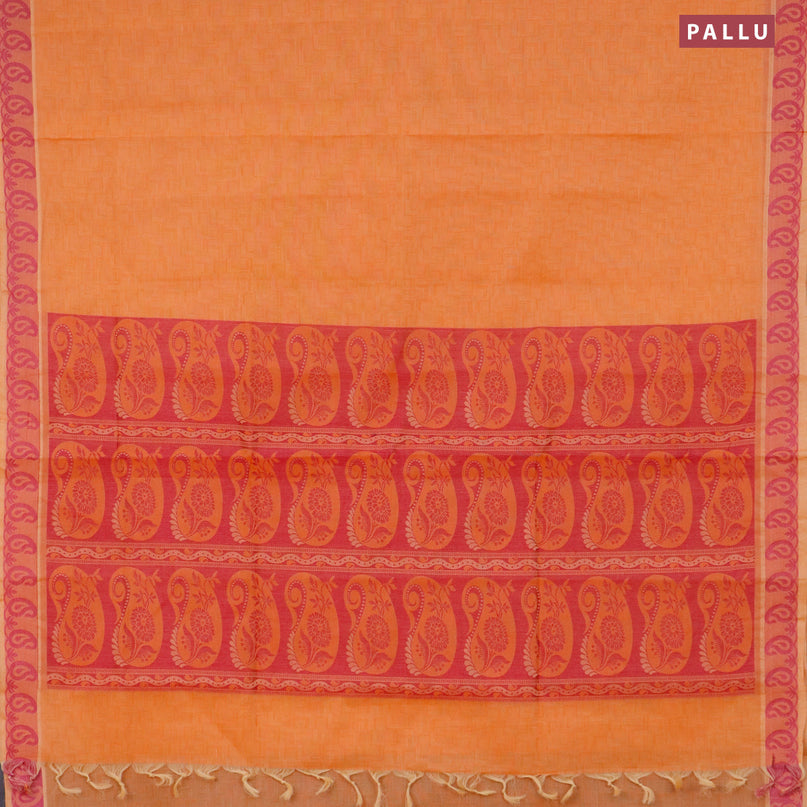 Coimbatore cotton saree orange and pink with allover self emboss and thread woven border