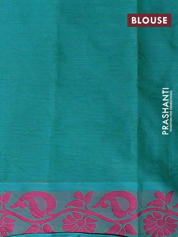 Coimbatore cotton saree dual shade of green and magenta pink with allover self emboss and thread woven border