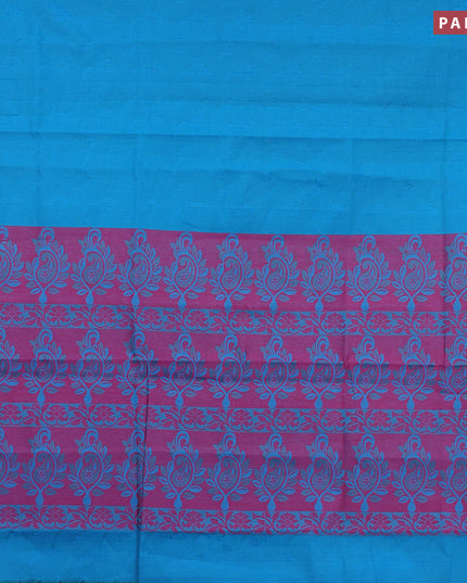 Coimbatore cotton saree cs blue and magenta pink with allover self emboss and thread woven border