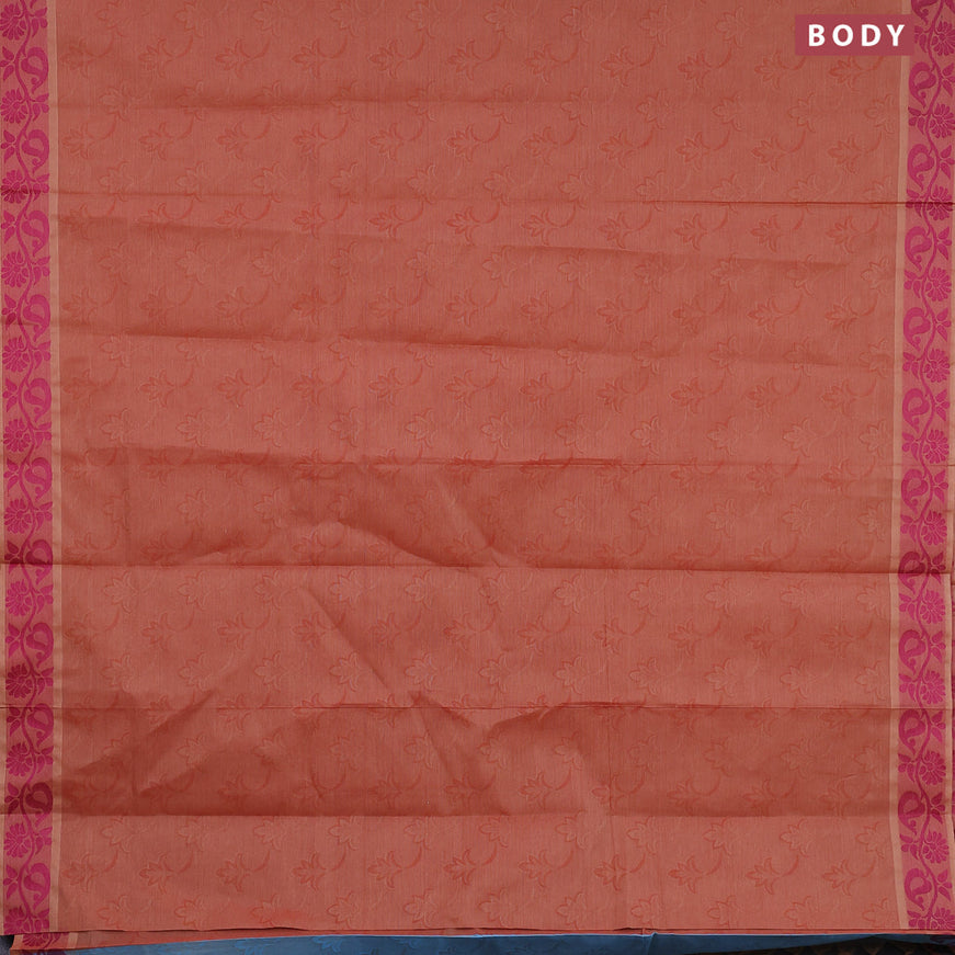 Coimbatore cotton saree rust shade and magenta pink with allover self emboss and thread woven border