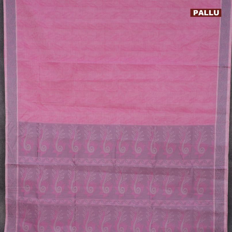 Coimbatore cotton saree pink and grey with allover self emboss and thread woven border