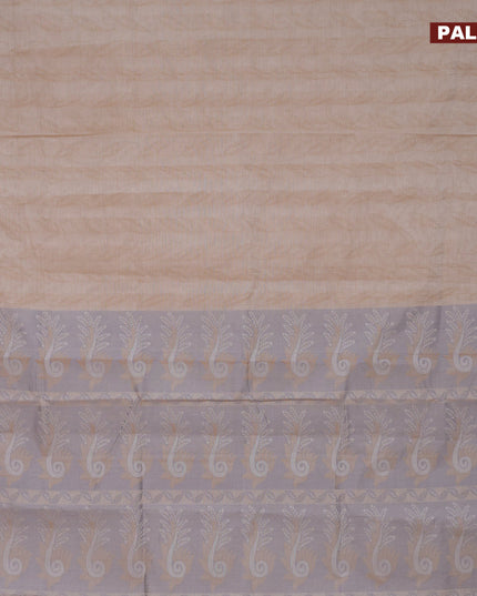 Coimbatore cotton saree chikku shade and grey with allover self emboss and thread woven border