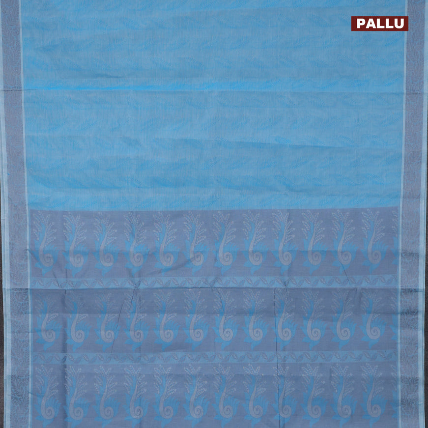 Coimbatore cotton saree light green and grey with allover self emboss and thread woven border