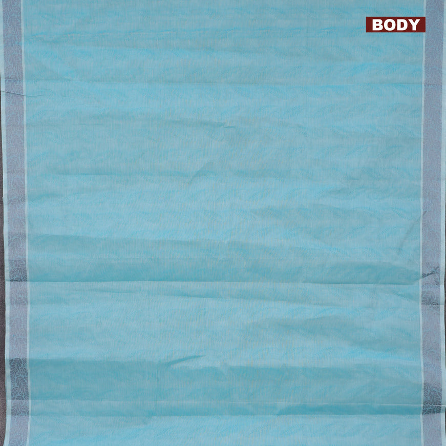 Coimbatore cotton saree light blue and grey with allover self emboss and thread woven border