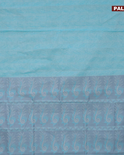 Coimbatore cotton saree light blue and grey with allover self emboss and thread woven border