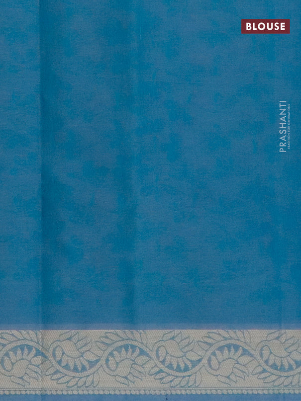 Coimbatore cotton saree teal blue and beige with allover self emboss and thread woven border