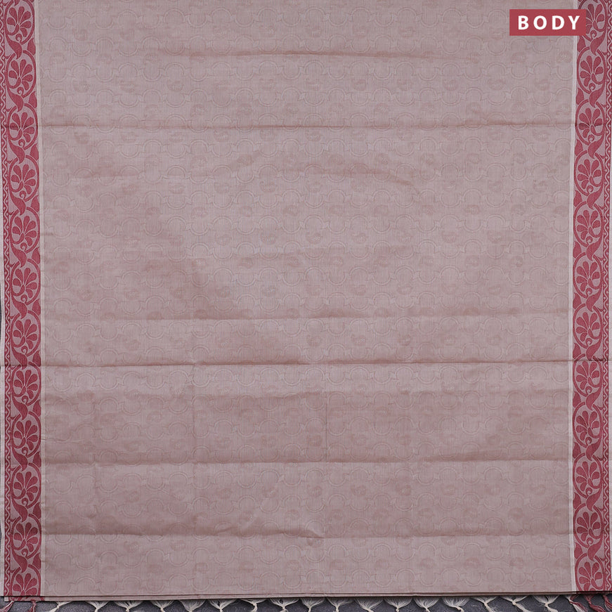Coimbatore cotton saree beige and maroon with allover self emboss and thread woven border
