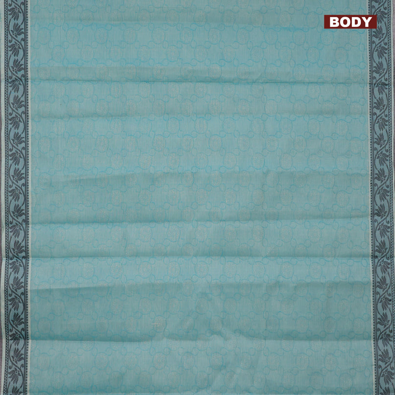 Coimbatore cotton saree teal blue and pink blace with allover self emboss and thread woven border