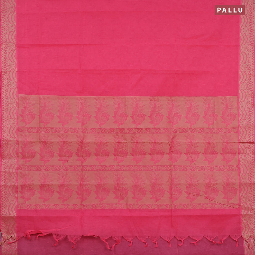 Coimbatore cotton saree candy pink and sandal with allover self emboss and thread woven border