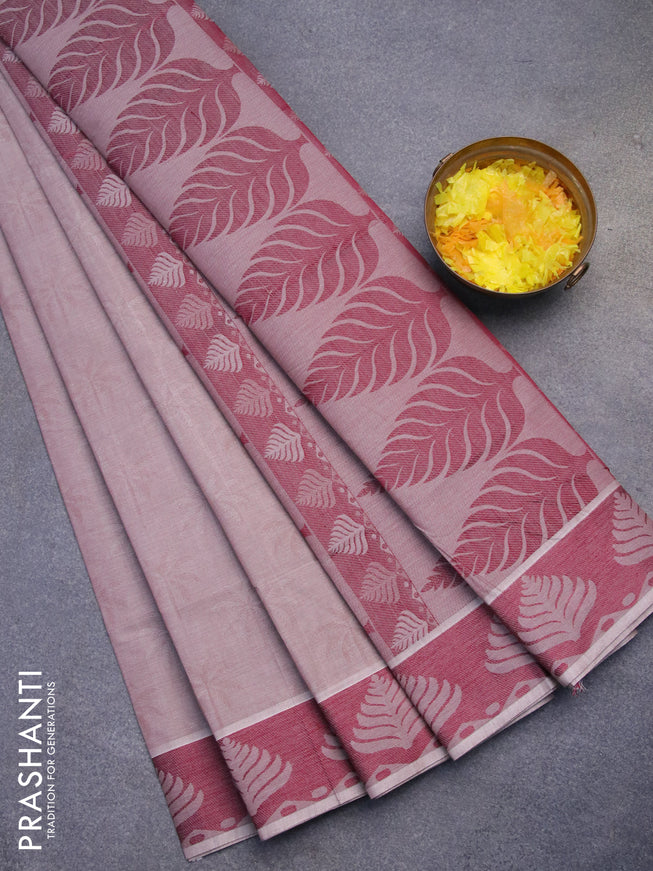 Coimbatore cotton saree pastel brown and maroon with allover self emboss and thread woven border
