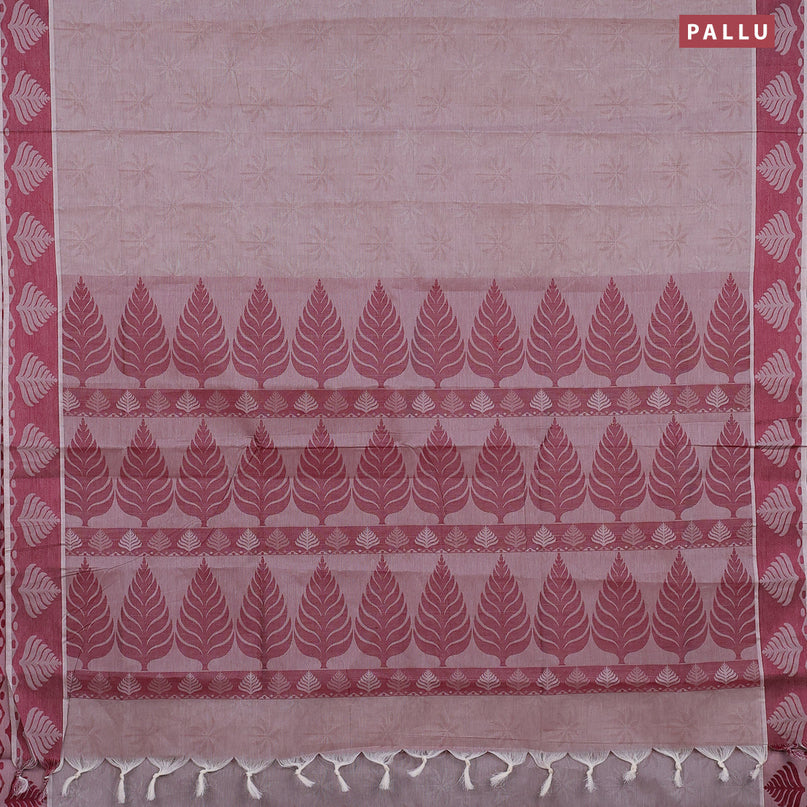 Coimbatore cotton saree pastel brown and maroon with allover self emboss and thread woven border