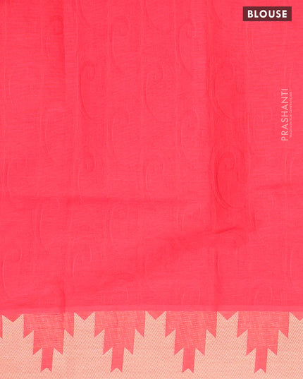 Coimbatore cotton saree red and sandal with allover self emboss and thread woven border