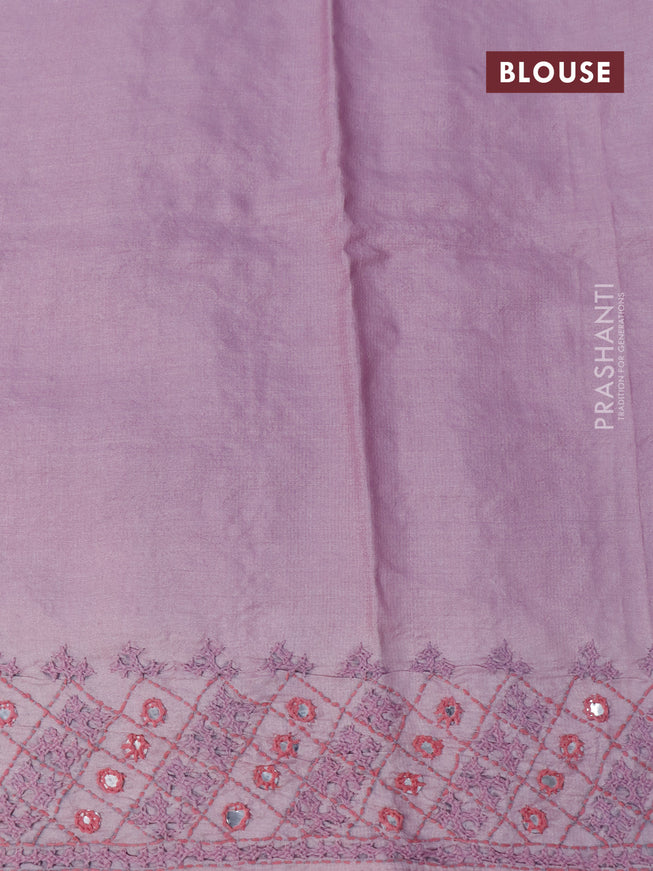 Pure tussar silk saree mild purple with allover embroidery & mirror work and embroidery work border