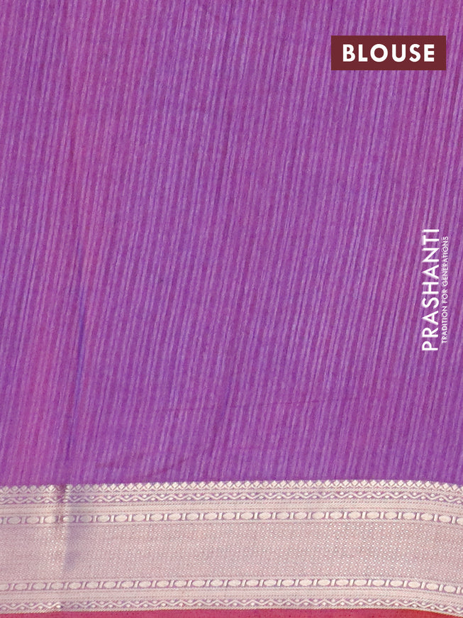 Semi tussar saree pink and dual shade of maroonish violet with allover ikat butta weaves and zari woven ikat border