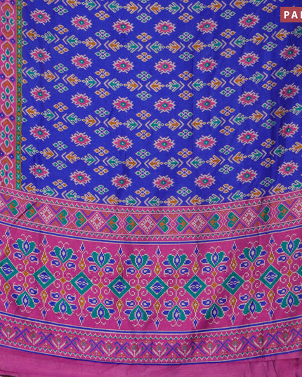 Semi tussar saree blue and purple with allover ikat butta weaves and zari woven ikat border