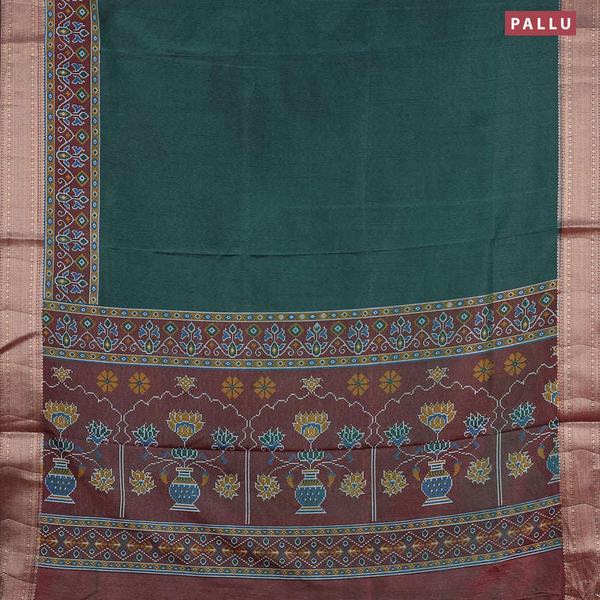 Semi tussar saree green and marron with plain body and zari woven border