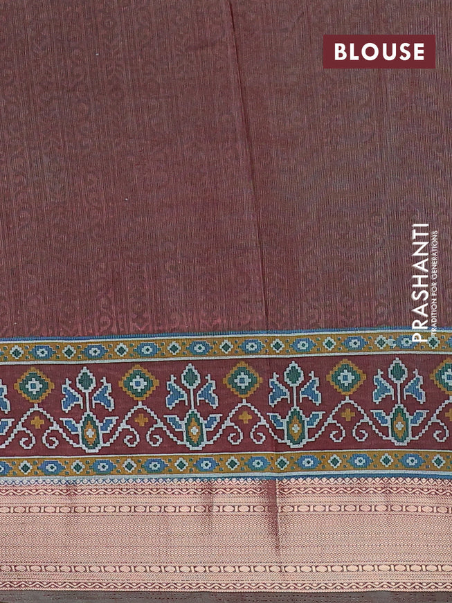 Semi tussar saree green and marron with plain body and zari woven border