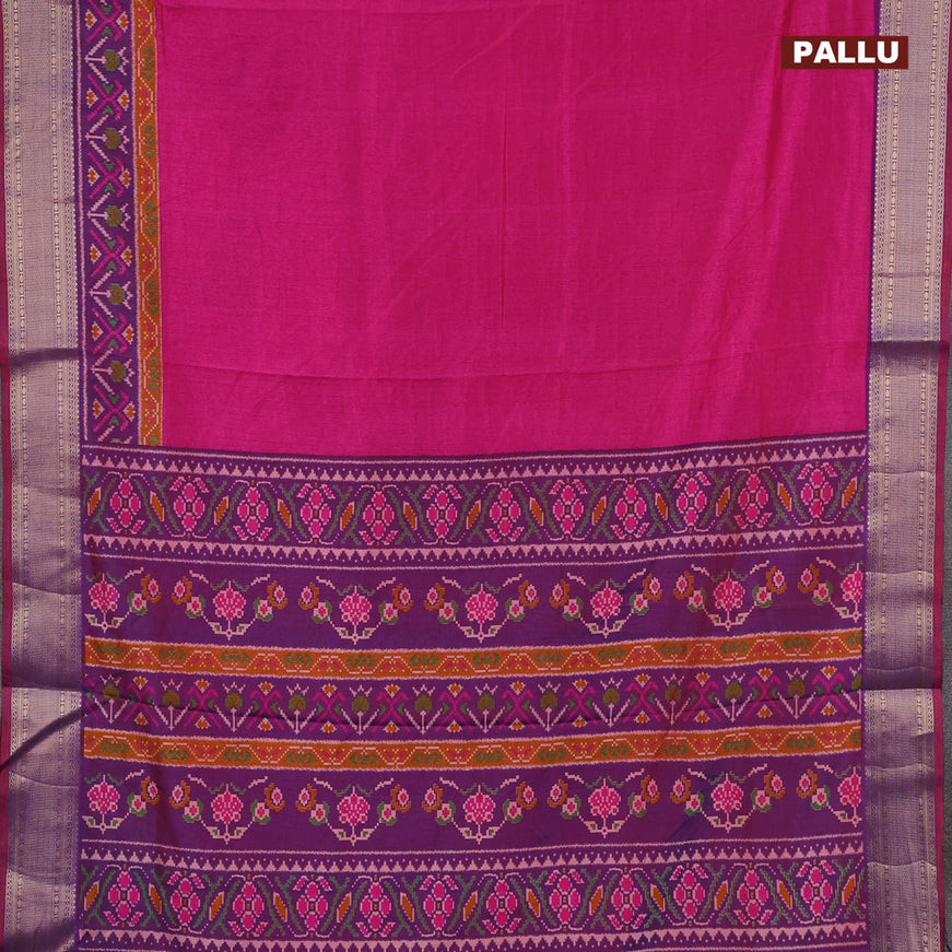 Semi tussar saree pink and dual shade of purple with plain body and zari woven border