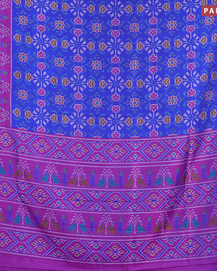 Semi tussar saree cs blue and purple with allover ikat weaves and zari woven border