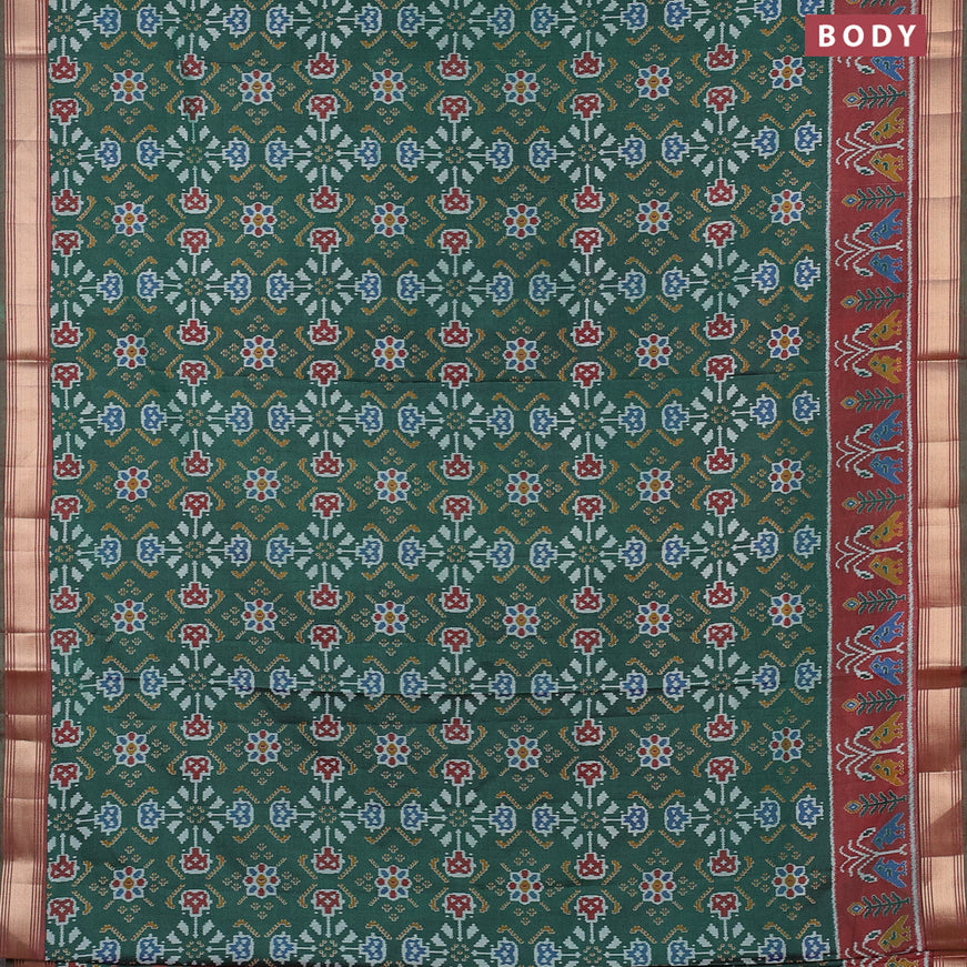 Semi tussar saree dark green and dual shade of maroon with allover ikat weaves and zari woven border