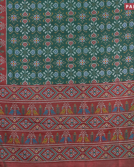 Semi tussar saree dark green and dual shade of maroon with allover ikat weaves and zari woven border