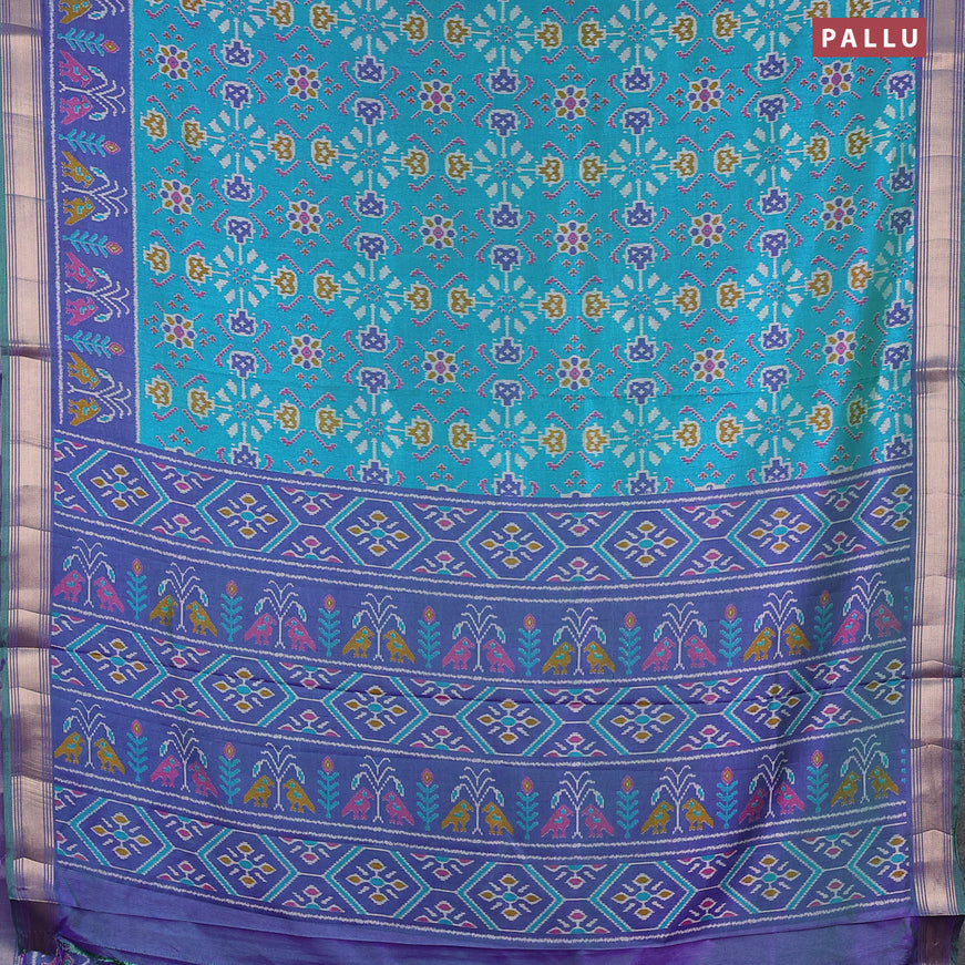 Semi tussar saree dual shade of teal blue and dual shade of blue with allover ikat weaves and zari woven border