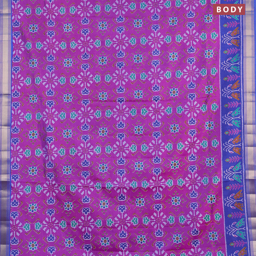 Semi tussar saree purple and blue with allover ikat weaves and zari woven border