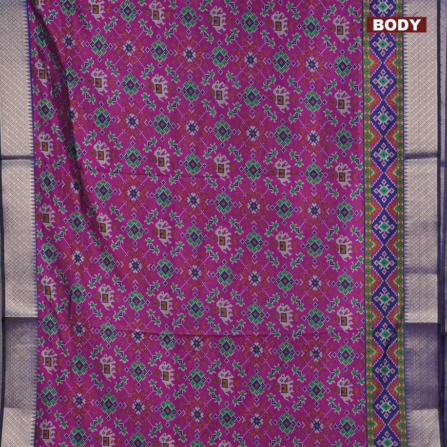 Semi tussar saree purple and blue with allover ikat weaves and zari woven border