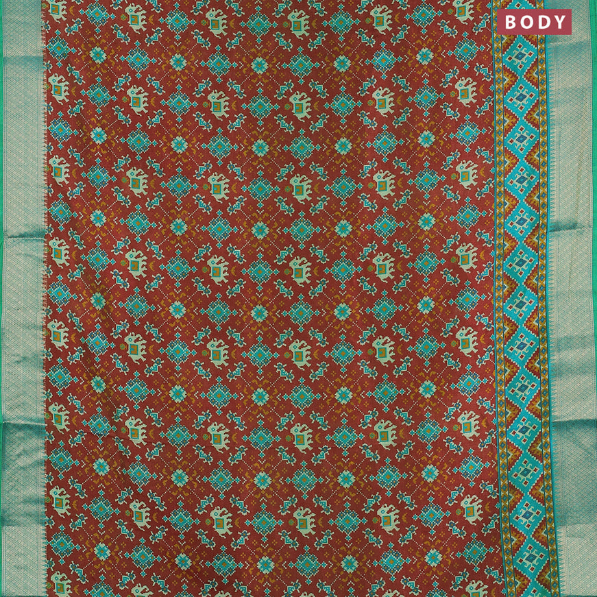 Semi tussar saree dual shade of maroon and dual shade of greenish blue with allover ikat weaves and zari woven border