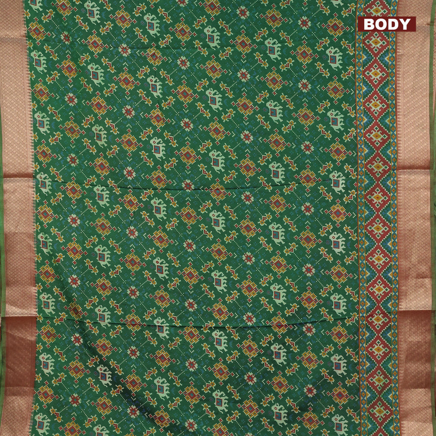 Semi tussar saree green and dual shade of maroonish green with allover ikat weaves and zari woven border