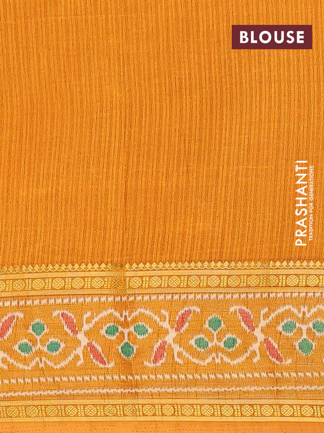 Semi tussar saree dual shade of green and mustard yellow with allover ikat weaves and zari woven ikat border