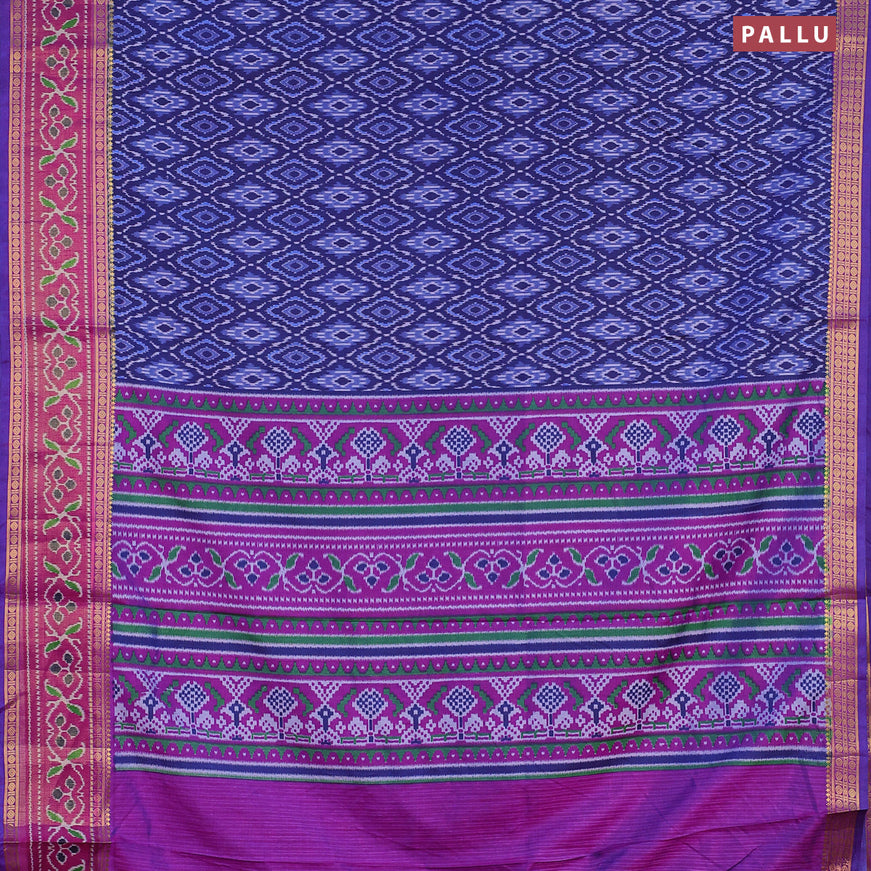 Semi tussar saree navy blue and purple with allover ikat weaves and zari woven ikat border