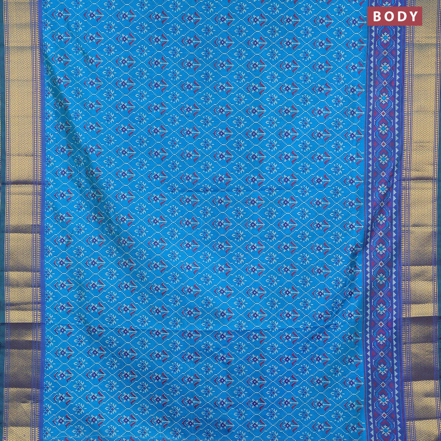 Semi tussar saree cs blue and blue with allover ikat weaves and zari woven border