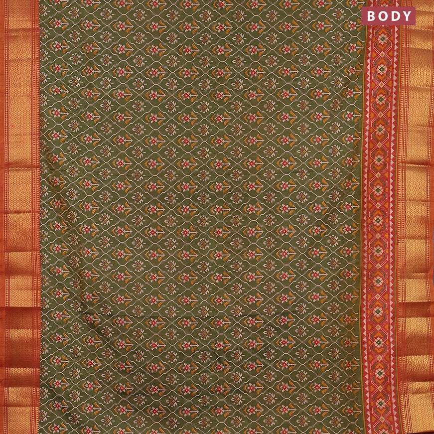Semi tussar saree sap green shade and rust shade with allover ikat weaves and zari woven border