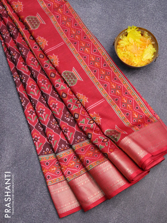 Semi tussar saree maroon with allover ikat weaves and zari woven border