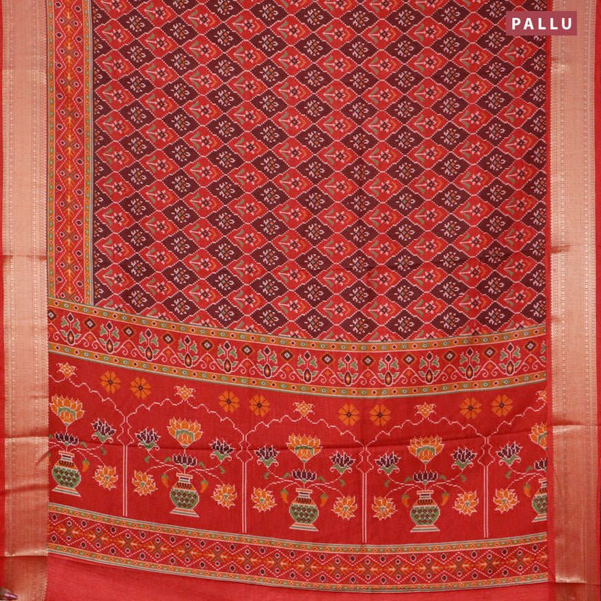 Semi tussar saree maroon with allover ikat weaves and zari woven border