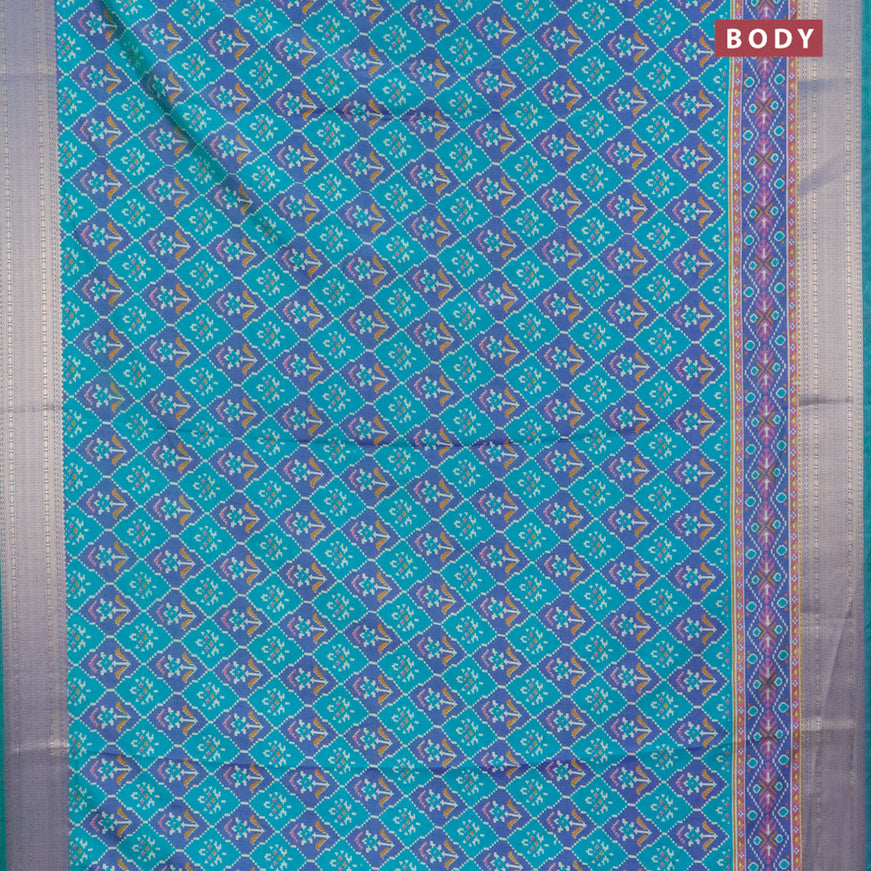 Semi tussar saree dual shade of teal blue and dual shade of blue with allover ikat weaves and zari woven border