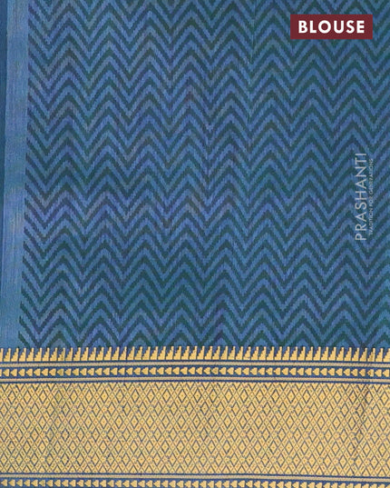 Semi tussar saree dual shade of teal bluish green and dual shade of greenish violet with allover ikat weaves and zari woven border